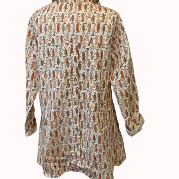 Tulip Clothing Logan Button Down Shirt Red Fish Print XS Made in India - Picture 8 of 14